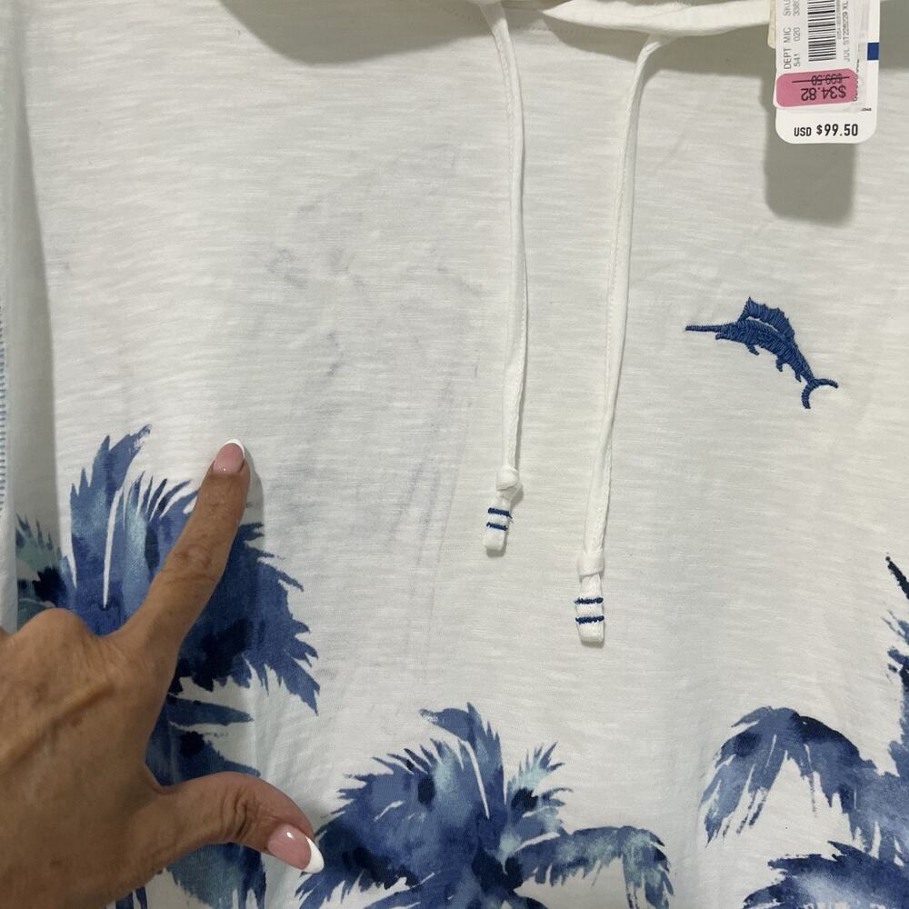 Tommy Bahama Hoodie Palm Flurry Baja Men’s Sz XL Indigo Graphic Print Palm Tree - Picture 2 of 12